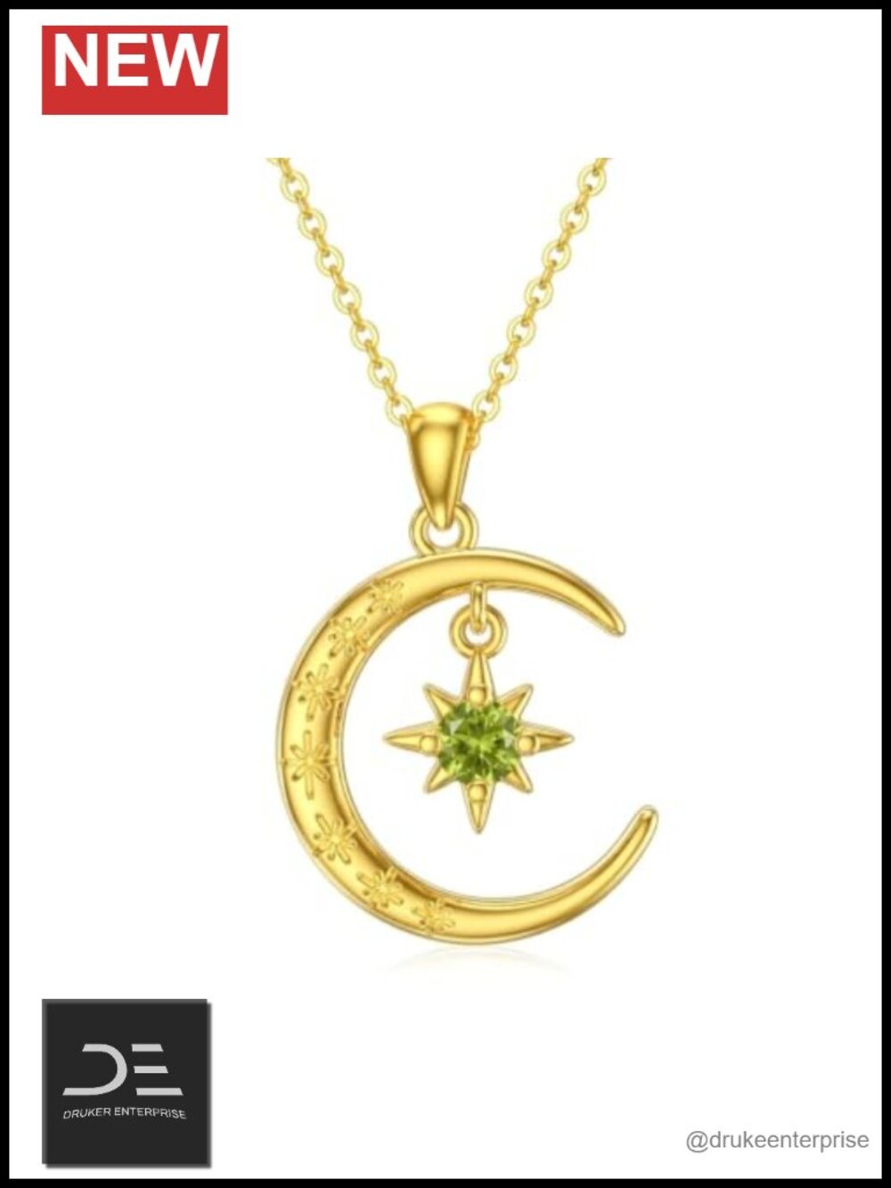 14K Gold Plated Moon and Star Necklace Birthstone Pendant for Women